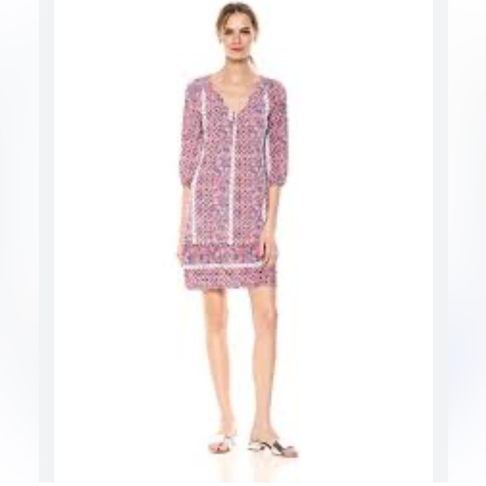 Tribal Pink Floral 3/4 Sleeve Dress